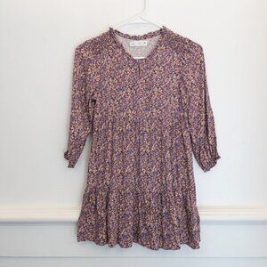 Zara Girls Floral Long Sleeve Ruffle Dress Purple Size 8 Lightweight